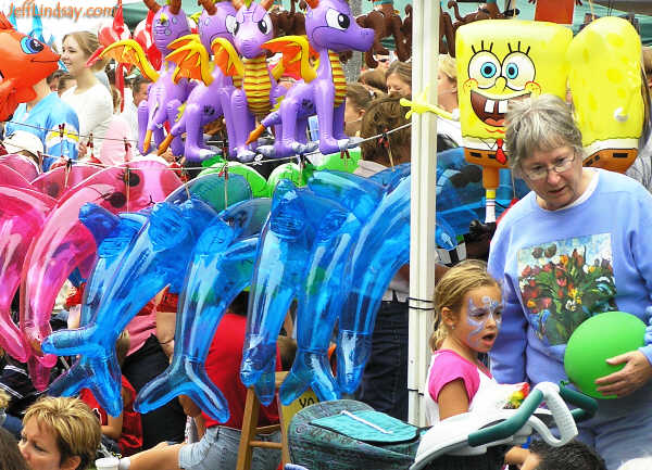 A booth selling inflatable dolphins - these can really come in handy.
