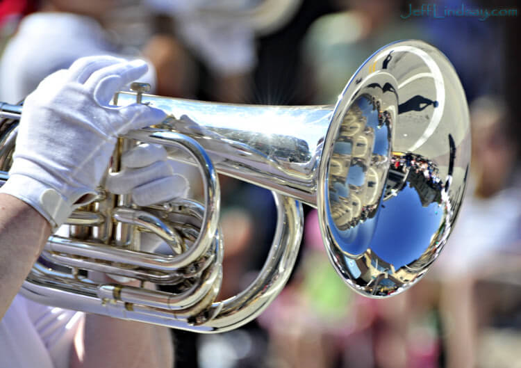 Trumpet of a military band during the Flag Day parade in Appleton, Wisconsin, 2009.