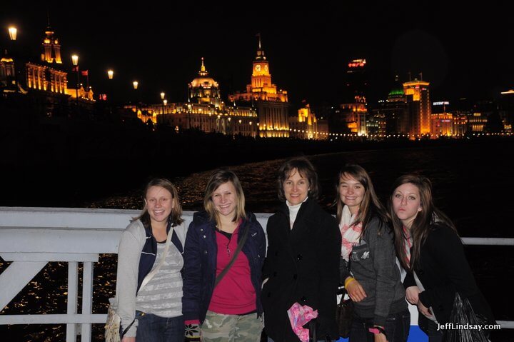 My wife and some friends of ours on the Shanghai ferry that crosses the Huang Pu River for a fare of just 2 RMB.