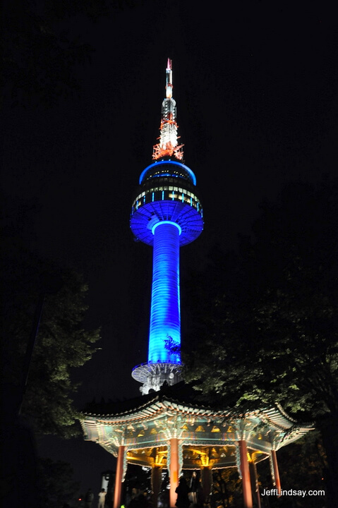 Seoul's famous Namsan broadcast tower, night view.