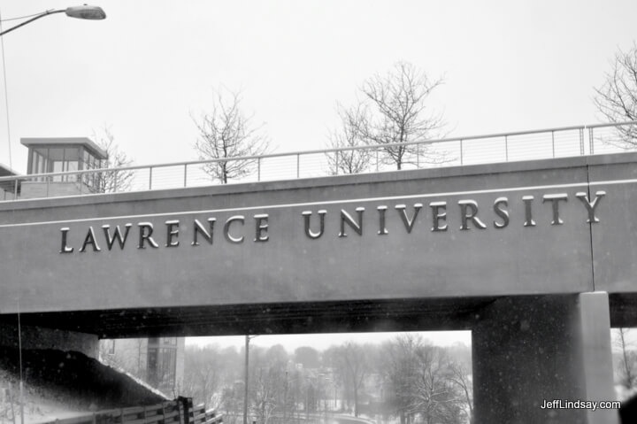 View of a bridge across a street at Lawrence University, Jan. 2011. 