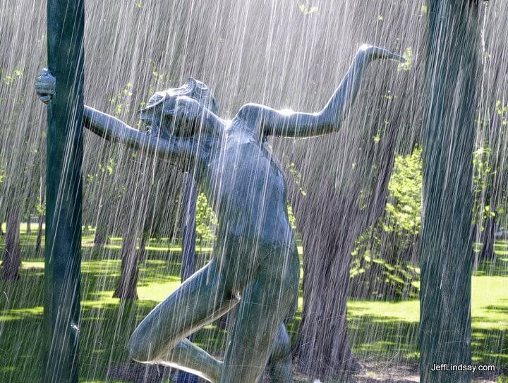 Scene from Dallas Anderson's Playing in the Rain sculpture, Neenah, 2009.