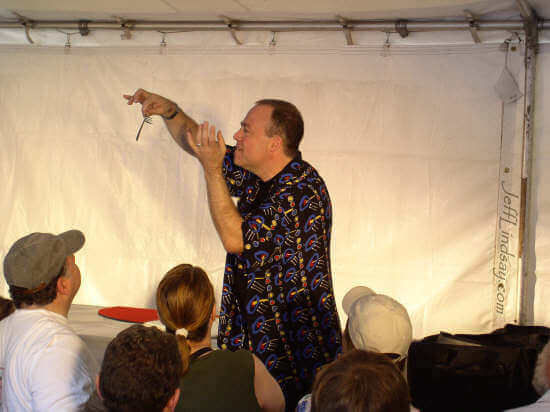 Boston magician Jon Stetson wows a crowd with his fork. It's a hilarious mind-over-matter routine in which forks bend in the hands of spectators, or in Jon's hands.