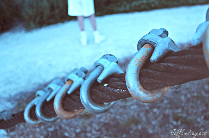 Cable and cable locks in St. Louis's largest park, June 2010.
