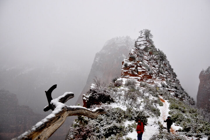 Angel's Landing at Zion's National Park on a snowy March day in 2011 after a slippery climb.