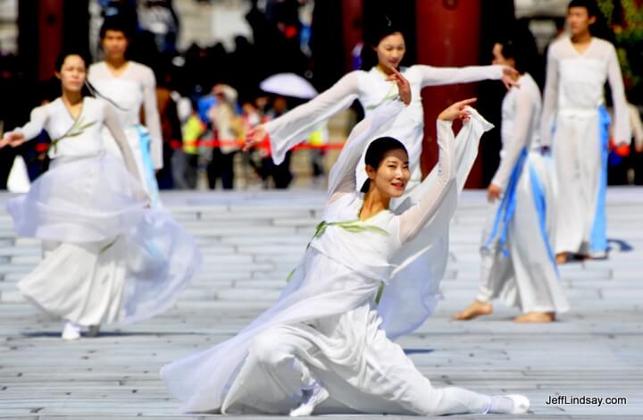Dancers at the Gyeongbokgung Palace complex in Seoul.