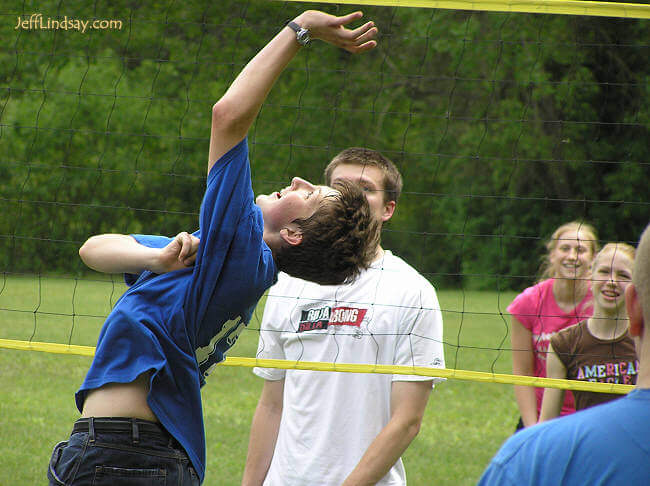 Mark makes a great save in volleyball at Plamann Park, May 29, 2006.