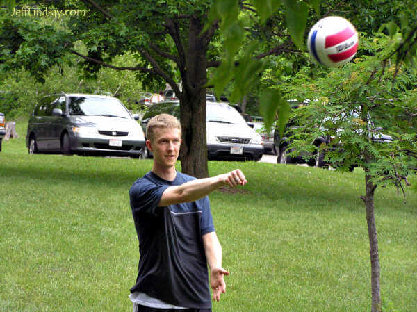 Stephen playing volleyball at Plamann Park, May 29, 2006.