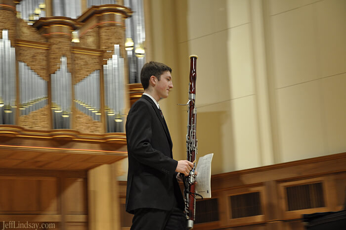 Mark Lindsay and his bassoon during a recital  Lawrence Chapel, Feb. 14, 2010.