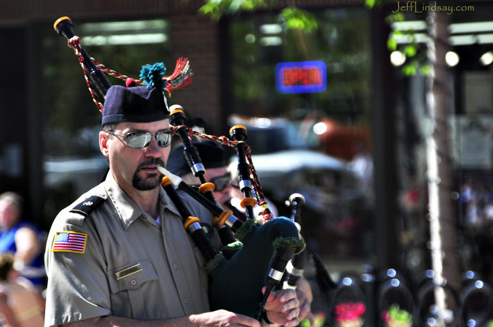 Bagpipe player in a military band.