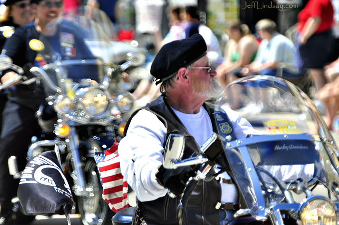 A proud and patriotic Harley rider.