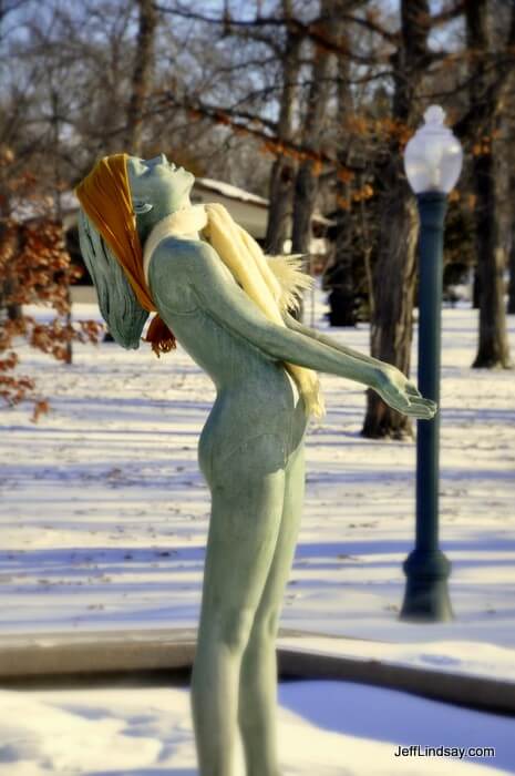 A Dallas Anderson sculpture at Riverside Park in Neenah from Dec. 2009, with a little added warmth from the kind neighbors of Neenah.