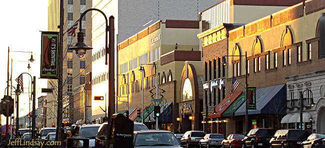 Downtown Appleton at dusk. Photo by Jeff Lindsay, 2006.