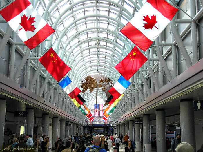Flags in the American Airlines section of the Chicago O'Hare Airport, 2008.