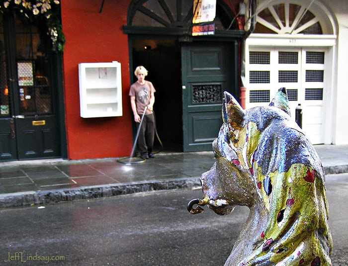 Spraying the sidewalk in New Orleans, April 2008.