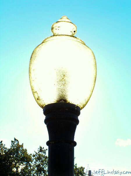 A lamp post at Riverside Park in Neenah. When lit by the sun from behind, I like the texture of the glass.