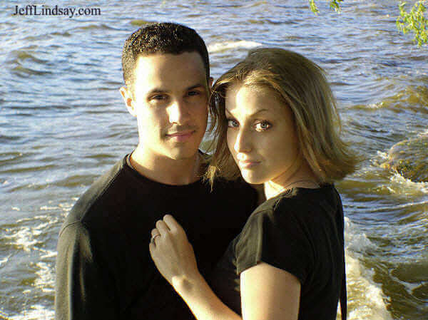 Two friends of mine shortly before their wedding in 2004. Photo taken at High Cliff State Park near the marina.