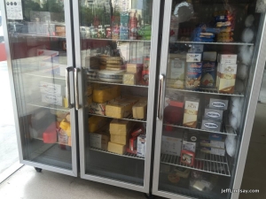 Big blocks of cheese in this cooler. 