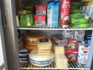 Cream, cheese, and other great products in the cooler. 