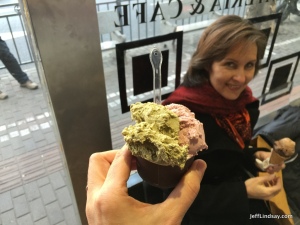 A small cup with a generous portion of gelato at the mother store on South Shaanxi.