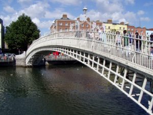 The Ha'penney Bridge, from Wikipedia. Public domain photo by Thorsten Pohl Thpohl.