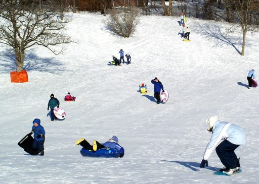 Sledding at Reid Golf Course