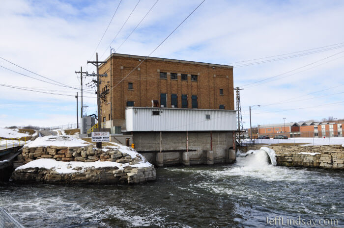 A small hydroelectric plant on the Fox River near downtown Kaukauna, Feb. 2010.