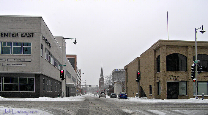 Looking down Morrison Avenue from College Avenue, with City Center East on the left. Dec. 24, 2008.