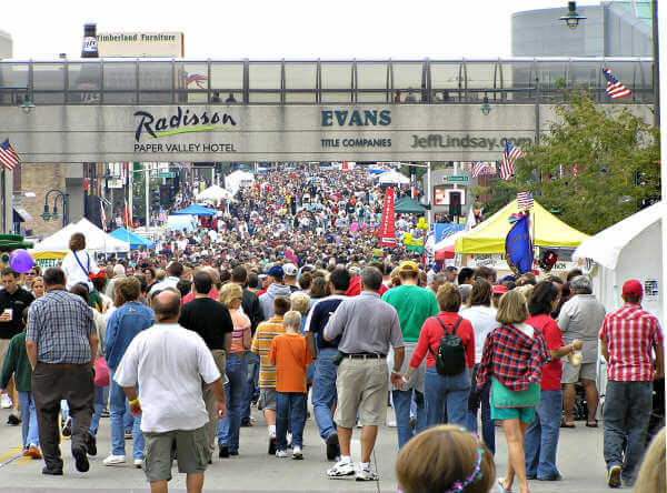 A view of the crowd, showing only a fraction of the mass of humanity that throngs the streets of Appleton for this renowned festival.