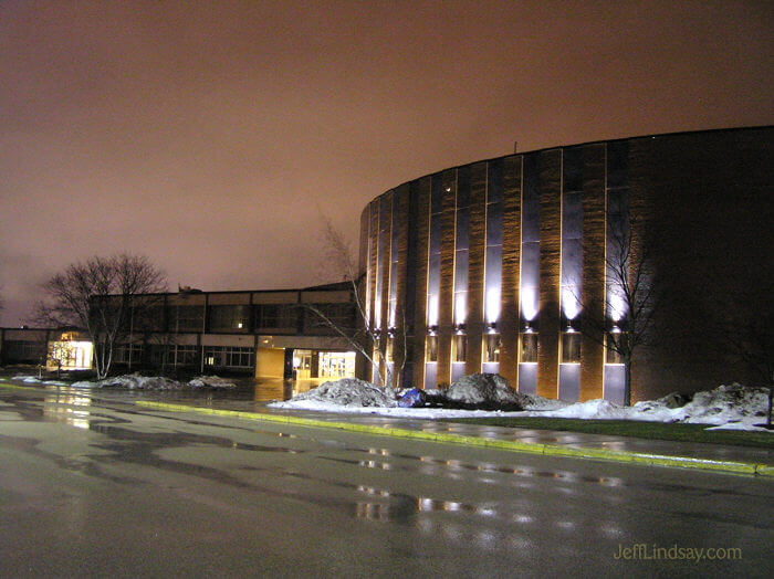 Appleton East High School at night, Jan. 2008.
