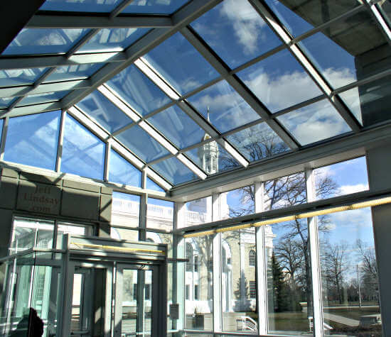 Lawrence Chapel as viewed from the lobby of Harper Hall.