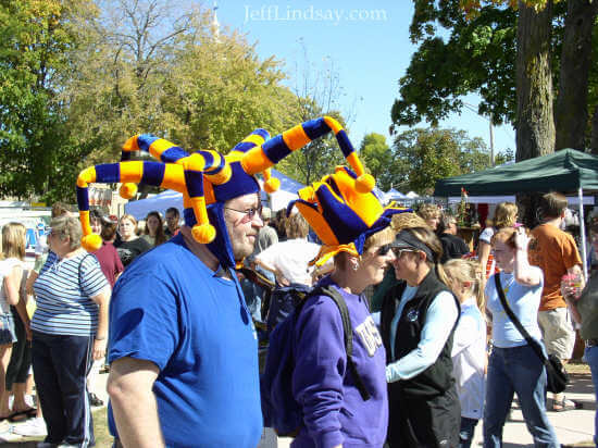 Colorful hats are occasionally sported by festive Wisconsinites.