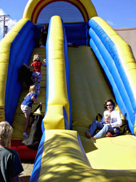 An inflated slide offers fun rides.