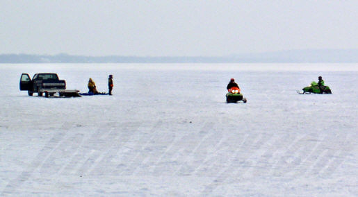 Snowmobiling on Lake Winnebago, Jan. 8, 2004.