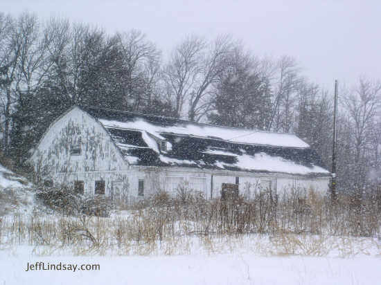 A rustic barn just inside Appleton's city limits during a snow storm. Feb. 2005.