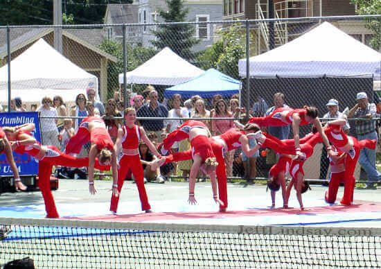 Tumblers from West Band entertain with a high-energy routine.