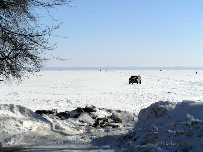 Lake Winnebago: OK for trucks. Feb. 7, 2008, viewed from the end of Wisconsin Ave. in Neenah.