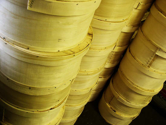 Cheese boxes waiting to be filled at the Carr Valley Cheese Factory near La Valle, Wisconsin, May 2004.