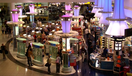 Shopping area inside Gatwick International Airport.