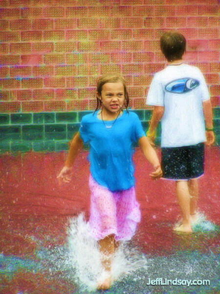 Girl running at Millennium Park in Chicago, Aug. 2005.