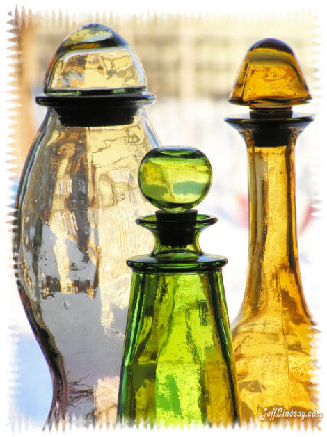 Bottles in the window of my sister's home in Naperville, Illinois.