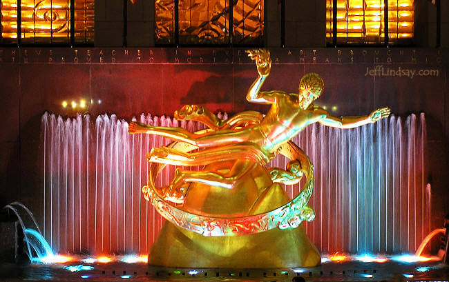 Golden statue at Rockefeller Plaza, New York City, Feb. 1, 2006.