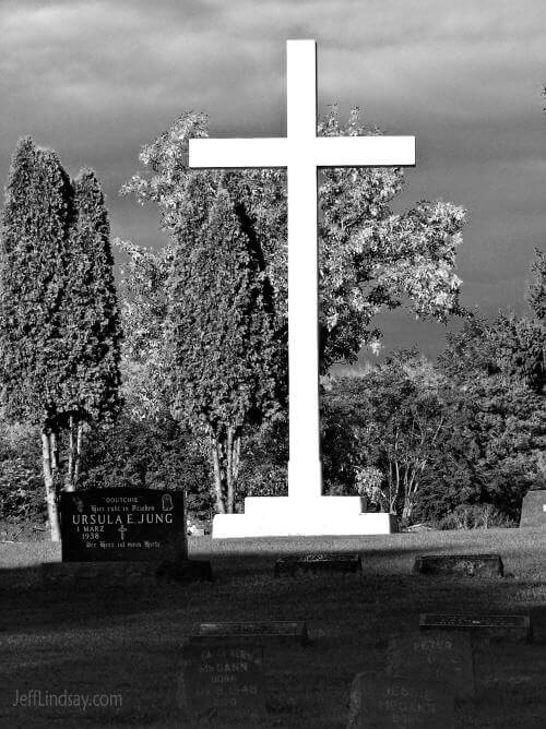 Cross in a cemetary in Neenah, Wisconsin. Photographed early 2007.