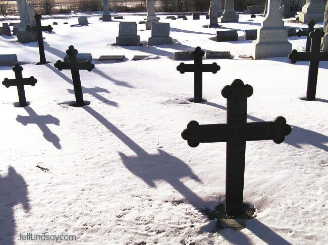 Crosses in a Neenah, Wisconsin cemetary, Feb. 8, 2007.