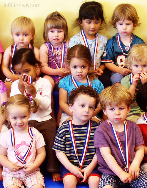 Little champions at the end of a Little Gym performance in Madison, Wiscosnin, including my granddaughter.