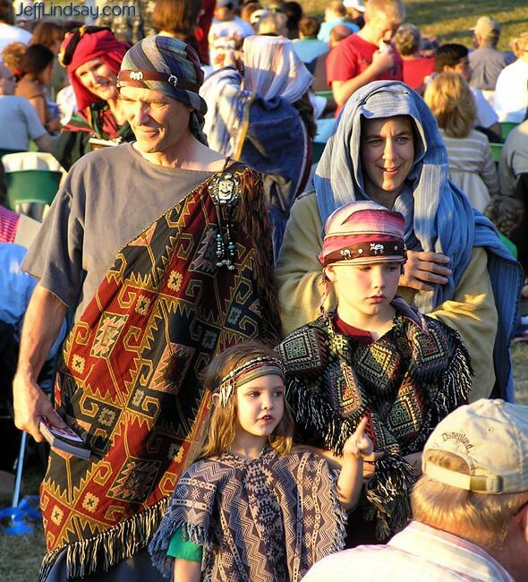 Part of the cast at the incredible Hill Cumorah Pageant held each summer near Palmyra, New York, celebrating the story behind the Book of Mormon. Produced by members of The Church of Jesus Christ of Latter-day Saints.