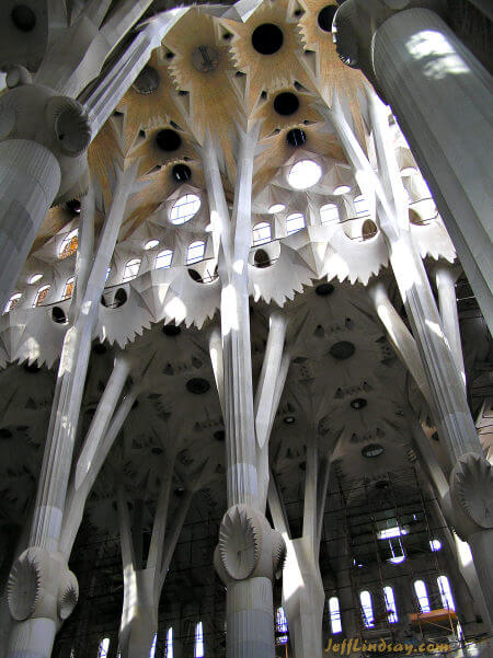 Inside view of Gaudi's amazing Sagrada Famila.