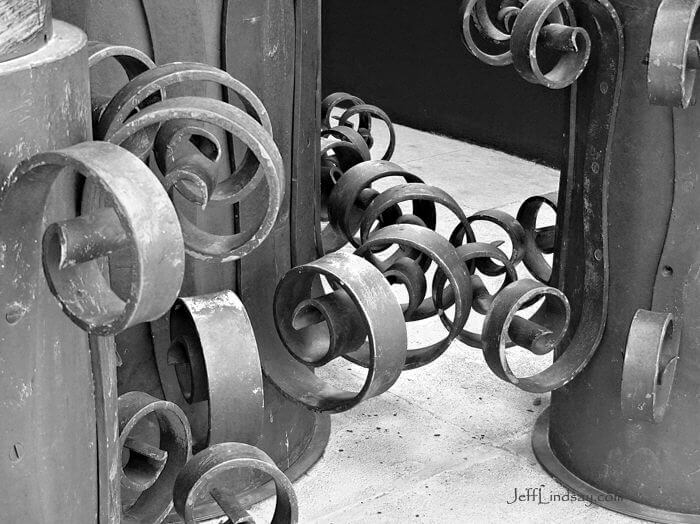 Detail of some wrought iron work on the outside columns of the National Museum.