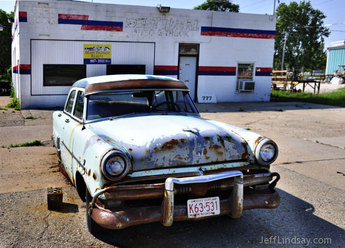 An old car still waiting for repairs in Fond du Lac, summer 2009.