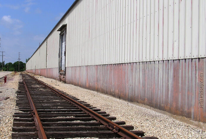 Tracks by a building in southern Neenah, Wisconsin.